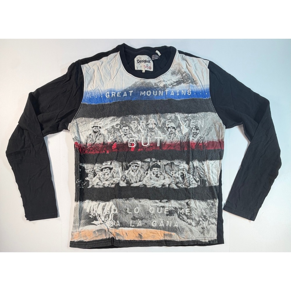Desigual Mens XXL Long Sleeve Graphic T-Shirt Great Mountains Soy Lo Que Soy